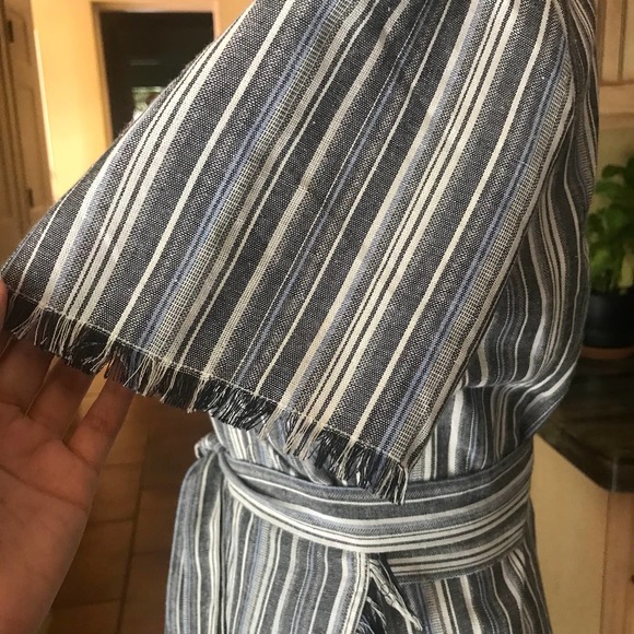 Cotton Candy LA Mini‎ Dress Womens Medium Hartwood Blue Striped True Wrap Fringe - Picture 13 of 15